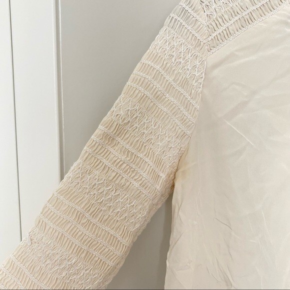 A.L.C. Sidra Blouse Ruched Smocked Cream Long Sleeve Top Size 2 - Picture 3 of 13